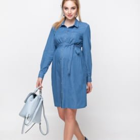 Платье-рубашка для беременных и кормящих VERO DR-10.032 джинсово-голубой