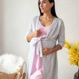 Комплект халат и ночная рубашка в роддом (для кормления и беременных) Elegant
